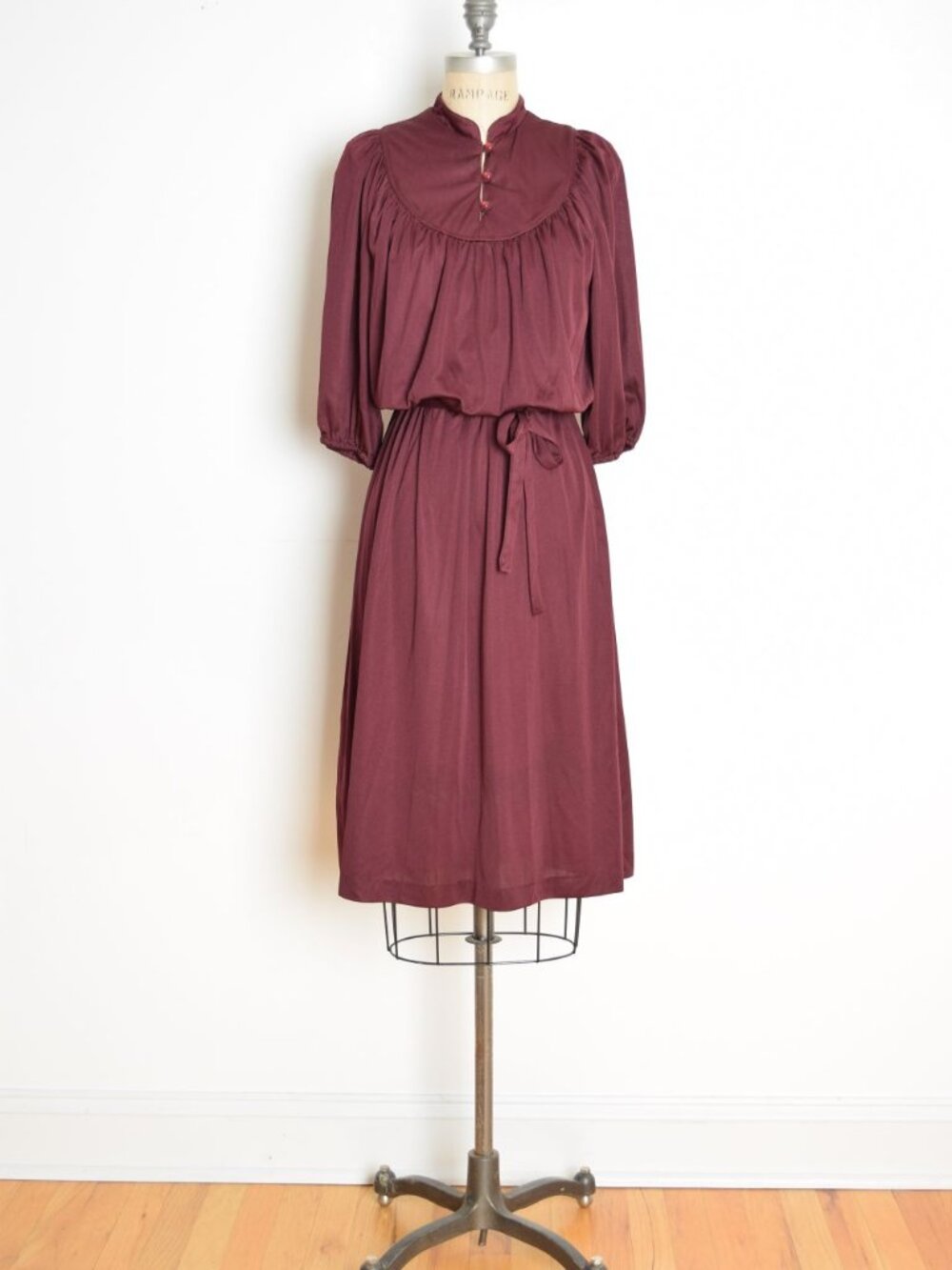 vintage 70s dress plum draped bloused hippie boho victrorian disco mid XS S